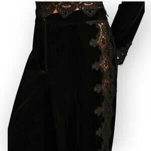 Commense Velvet Lace Pants Black Straight Leg Size L NWT Dark Romantic Elegant